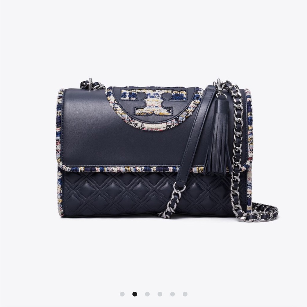 TORY BURCH FLEMING TWEED BORDER CONVERTIBLE SHOULDER BAG